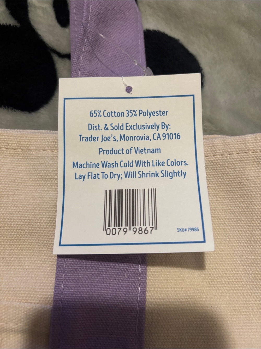 Trader Joe's Mini Pastel Canvas Tote Bag in Lavender and Cream - Picture 2 of 2